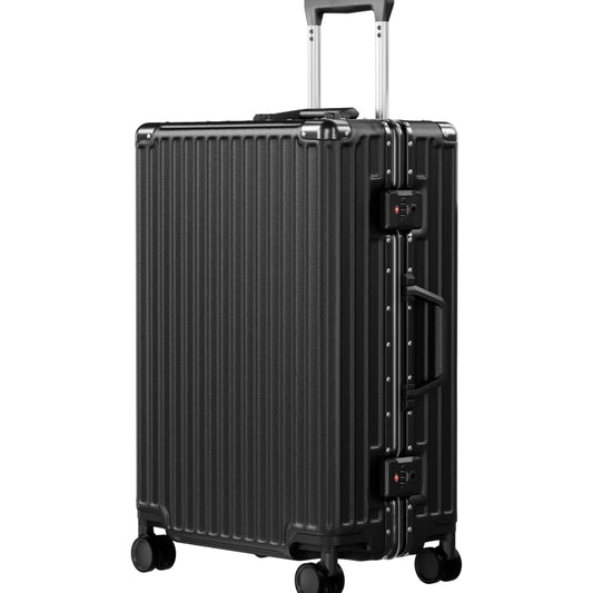 Dluxe Ave. Luggage PC+ABS Aluminum Frame Zipperless/ Checked Luggage/ Hard Shell/TSA Lock/Spinner Wheels 24 Inch/ (Black)