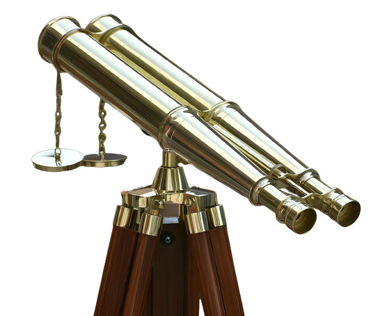 Dluxe Ave. MARY NAUTICAL- 62 Inches Floor Standing Admirals Solid Shinny Brass Binocular Fully Functional with Wooden Tripod Stand