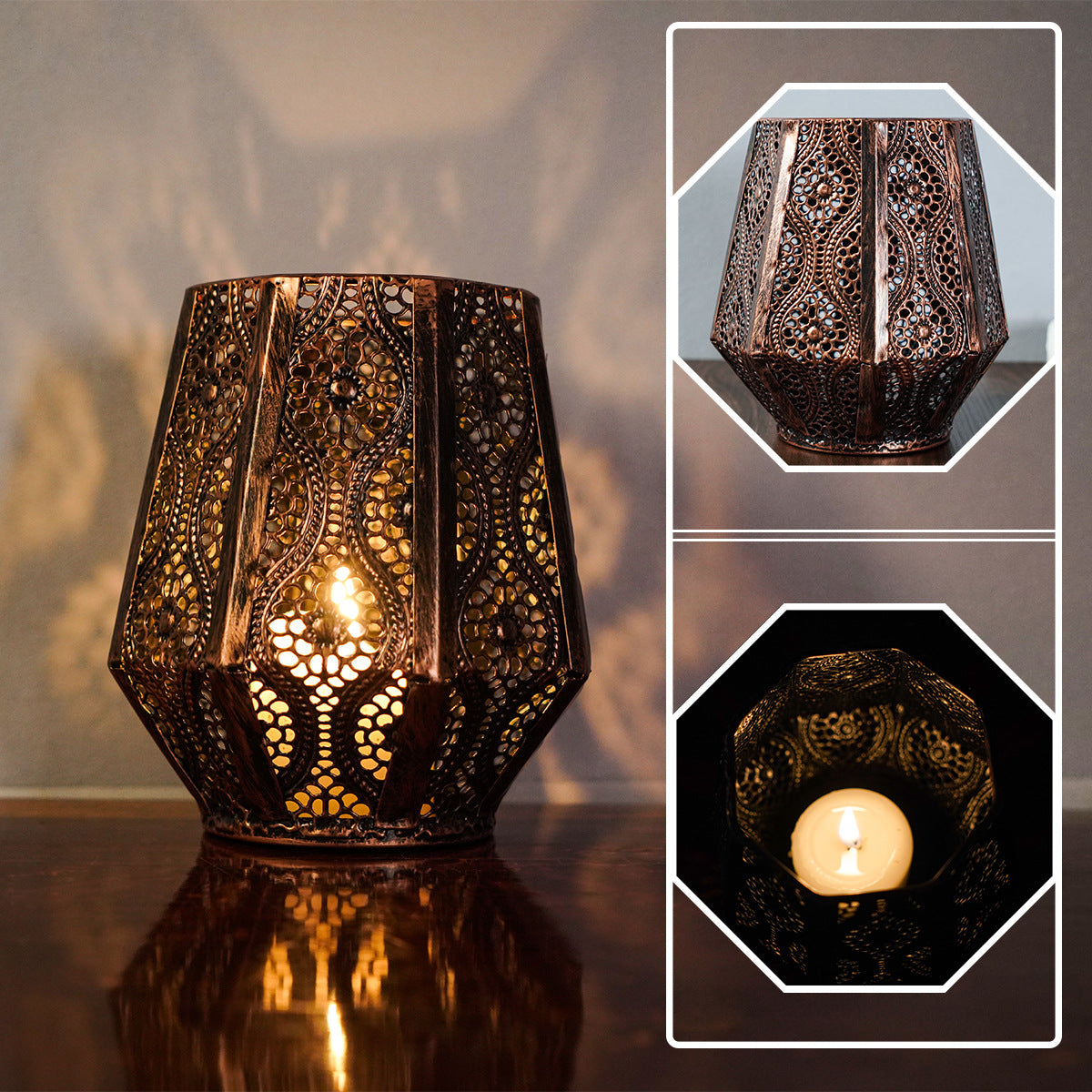 Creative Retro Moroccan Candle Holder Hollow Pattern Iron Bronze Candle Holder Home Decoration