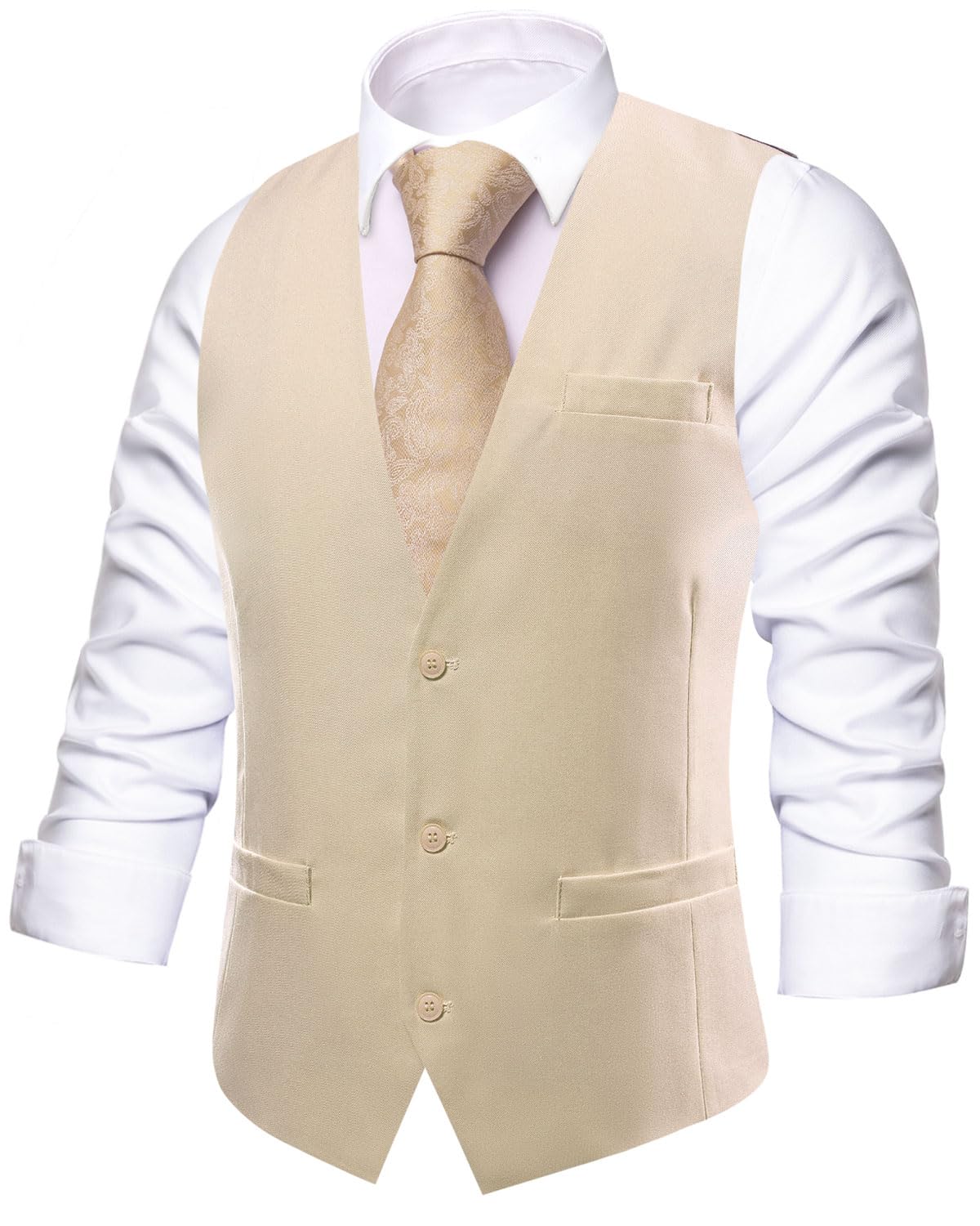 Dluxe Ave. (MEDIUM) Mens Suit Vest Sleeveless/ V-neck Single Breasted/ Waistcoat/ Apricot