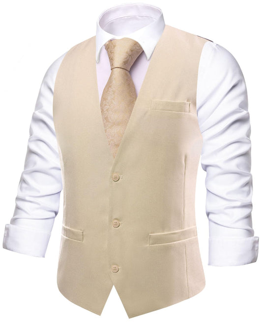 Dluxe Ave. (MEDIUM) Mens Suit Vest Sleeveless/ V-neck Single Breasted/ Waistcoat/ Apricot