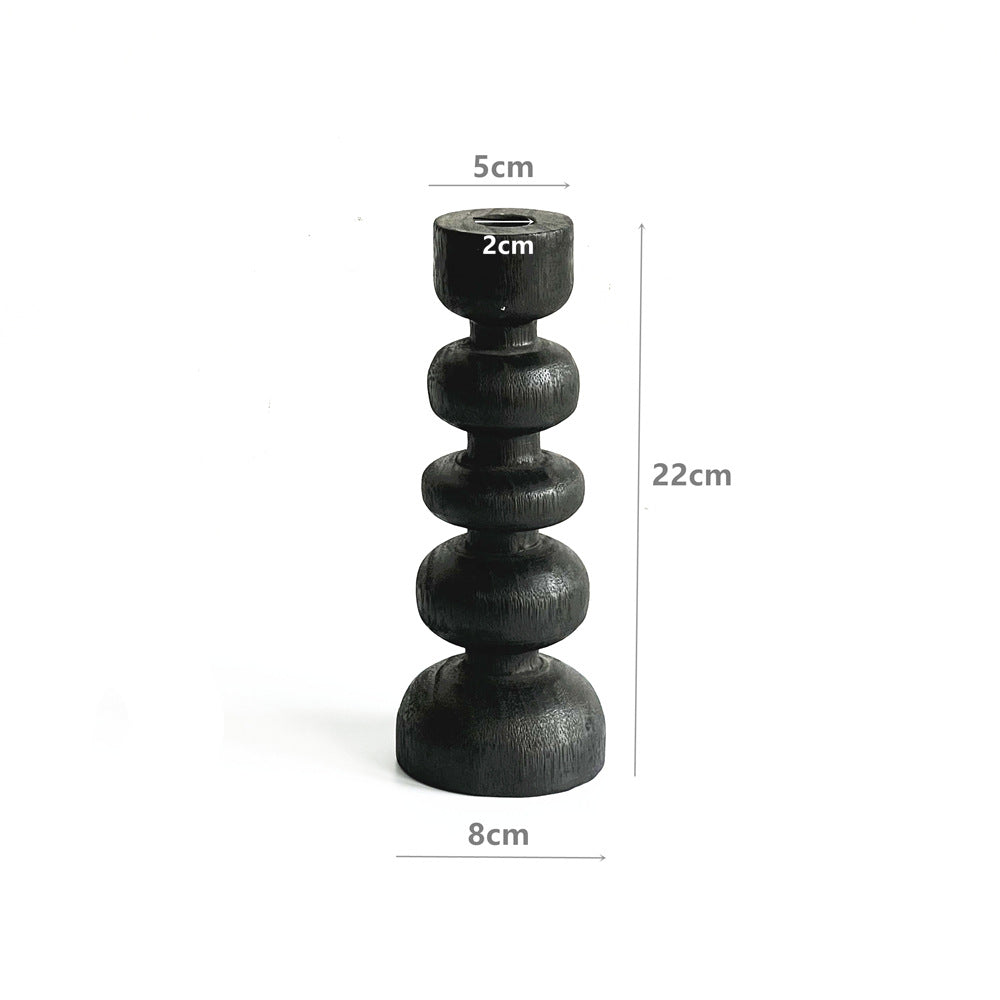 Handmade Carbonized Wood Candlestick Desktop Decor