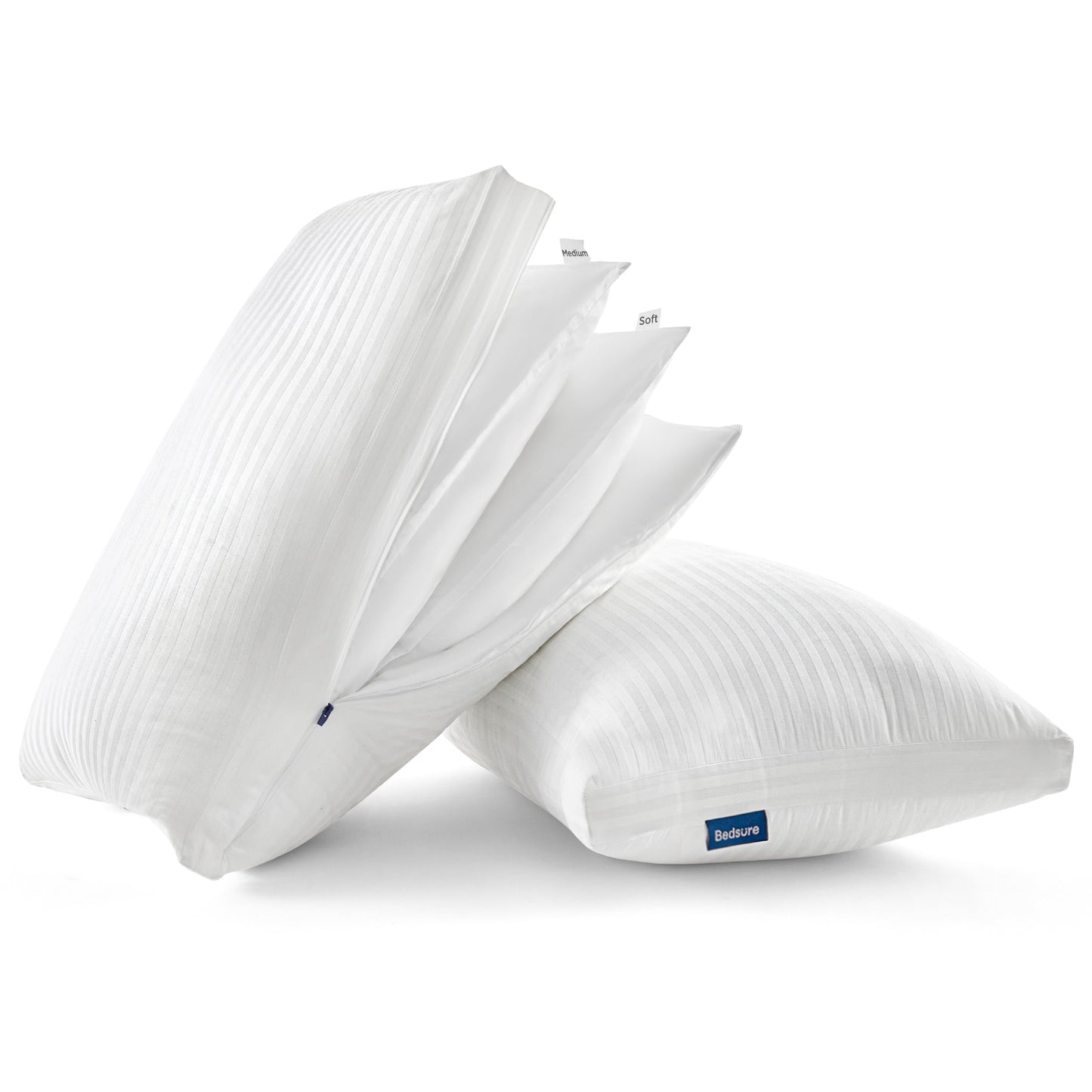 Dluxe. Ave. ( KING ) Adjustable Layer Bed Pillows, Set of 2, { SOFT/ FIRM/ & FLUFFY } with 100% Cotton Cover