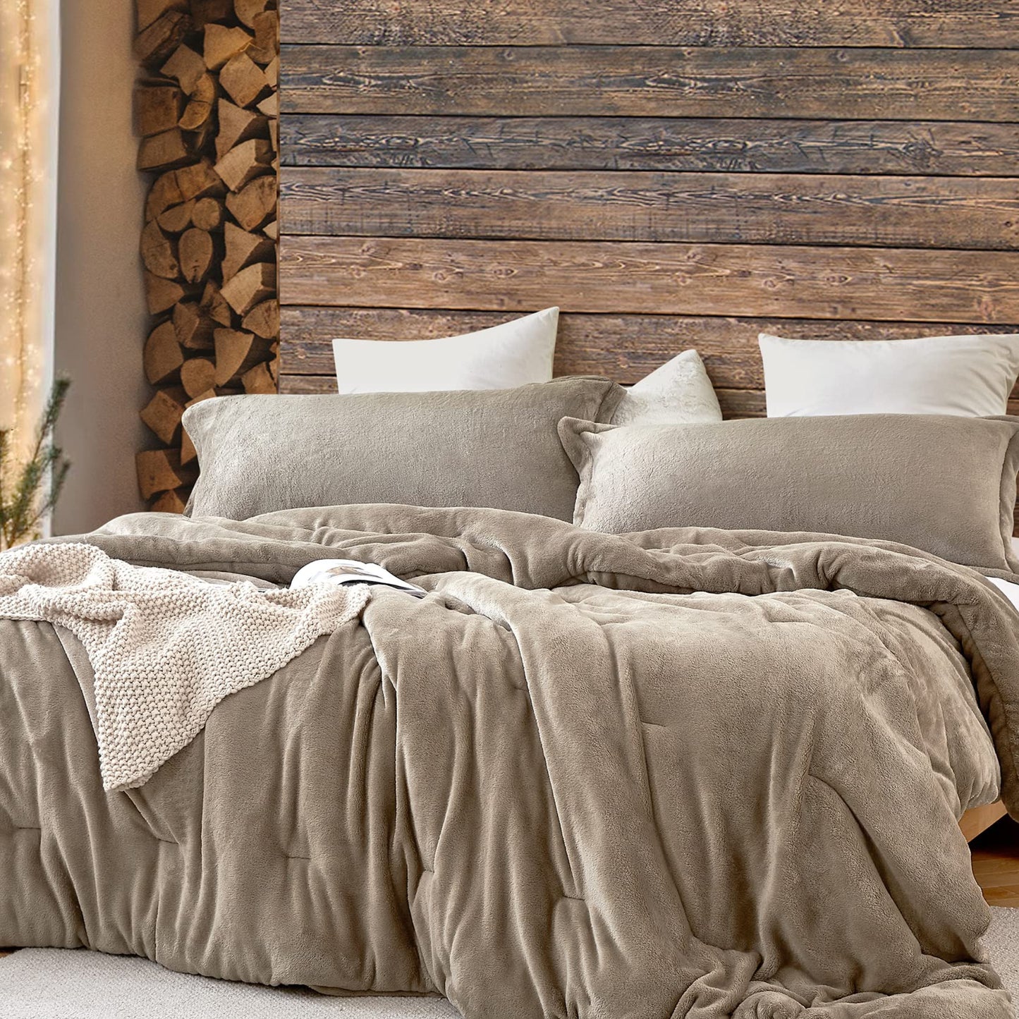Dluxe Ave. ( QUEEN) 3 Pcs Oversized  Comforter Set/ Winter Twig/ Beige