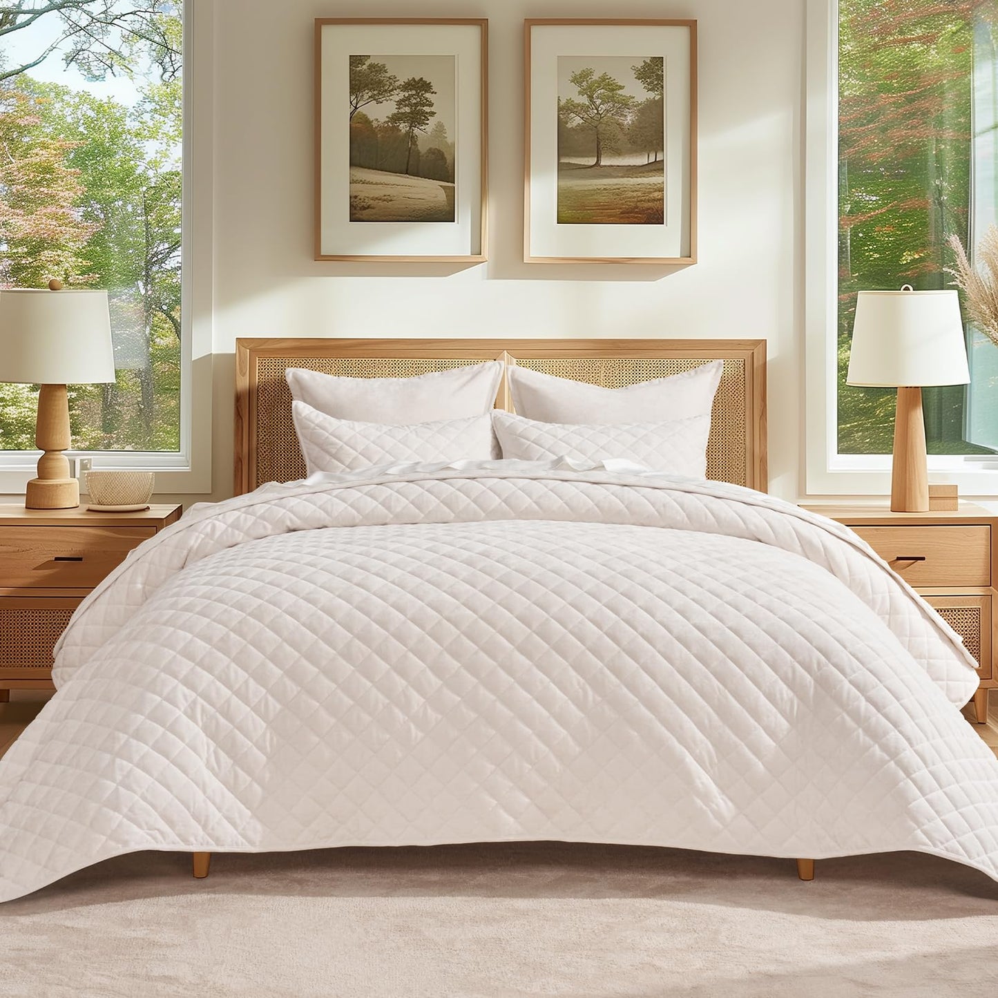 Dluxe Ave. ( KING/ CALI. KING ) Luxury Velvet Quilt Set/ Ivory White