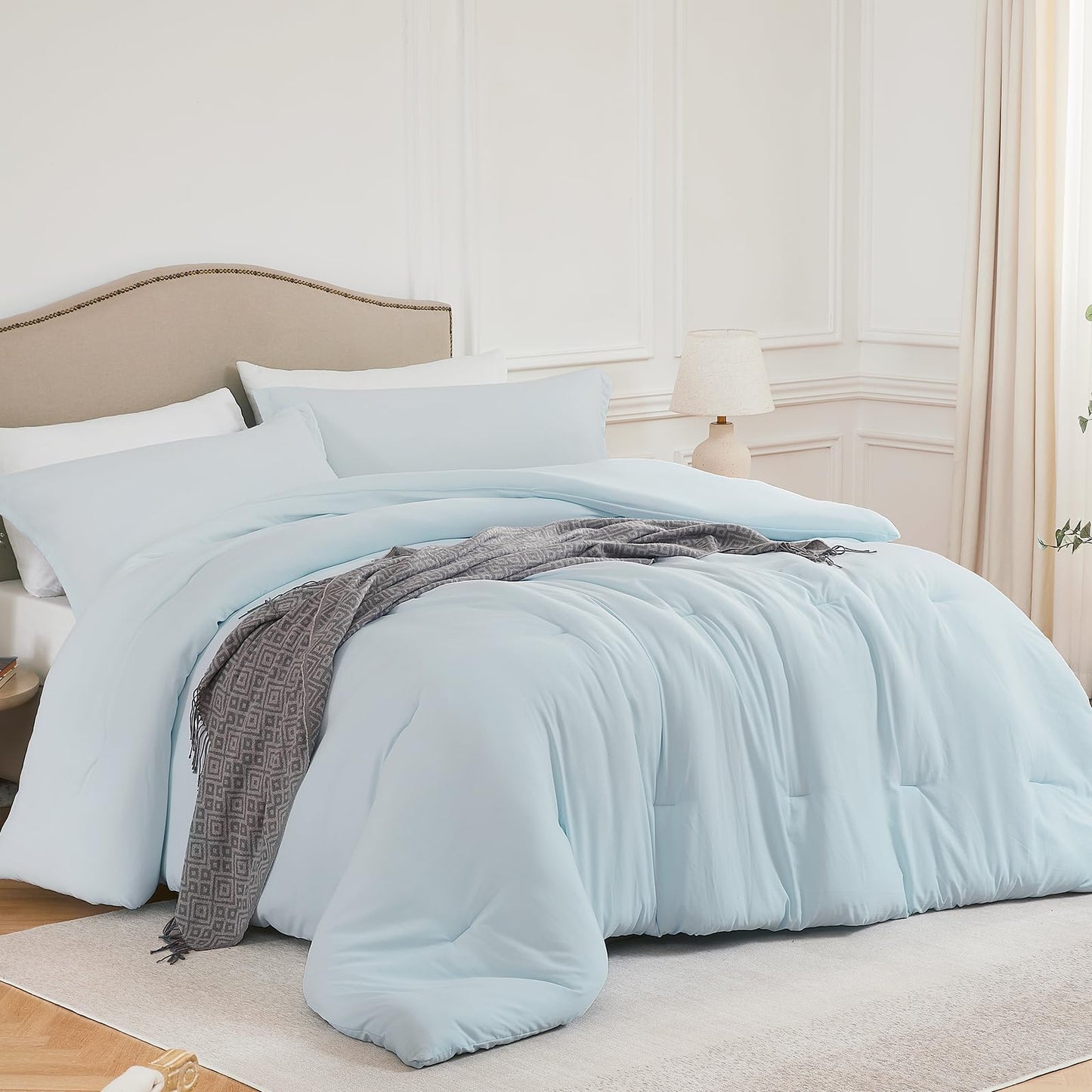 Dluxe Ave. ( CALI./ KING ) 3 Pcs Comforter Set/ Lightweight Breathable Bedding/ for All Season/ SkyBlue