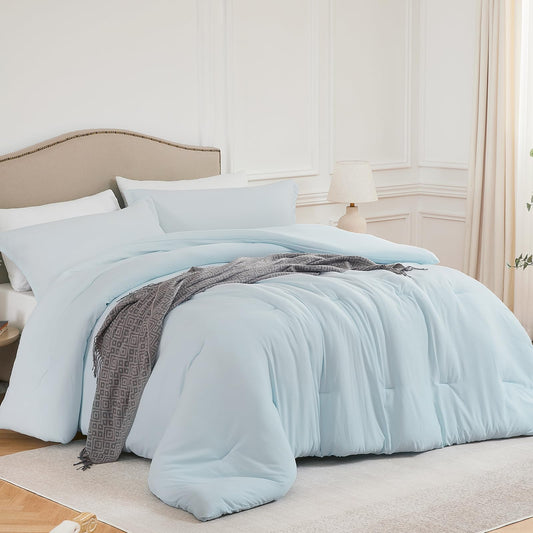 Dluxe Ave. ( CALI./ KING ) 3 Pcs Comforter Set/ Lightweight Breathable Bedding/ for All Season/ SkyBlue