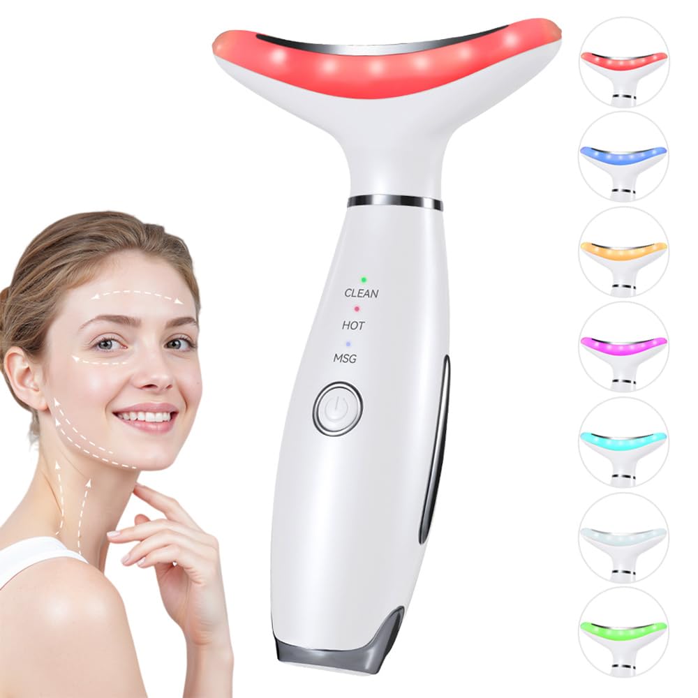 Dluxe Ave. Neck Face Massager 7 Color Facial Massager for Skin Care at Home Face Sculpting Tool with Thermal and Vibrating White