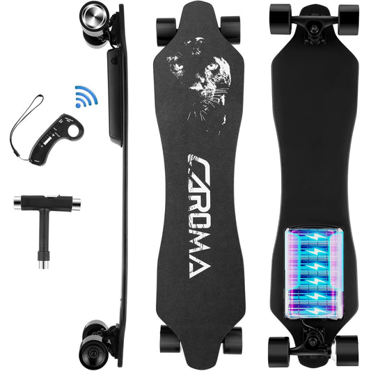 Dluxe Ave. Electric Skateboards 350W Powerful Brushless Motor 12.4MPH Top Speed 4000mAH Battery 13 Miles Max Range /Various Speeds Adjustable Electric Longboard for Adults&Teens(Black)
