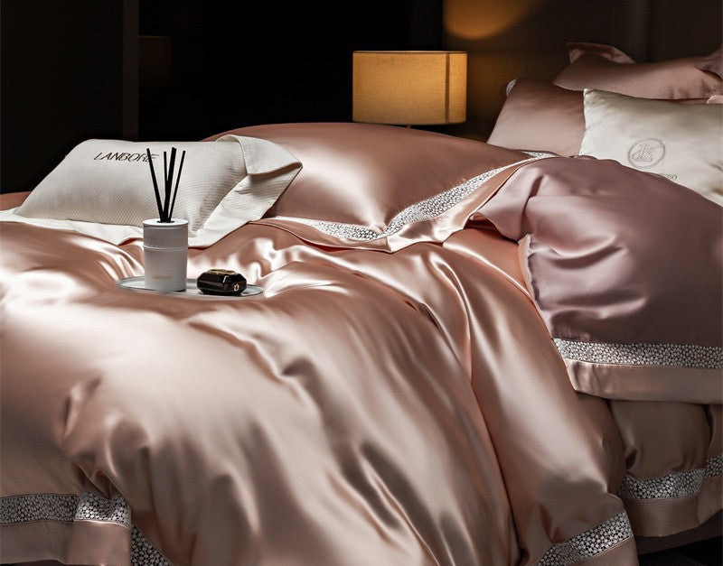 Dluxe Ave. Luxury Silk Tencel Bedding Set/ Flat Sheet Two Pillowcases {One Duvet Cover}