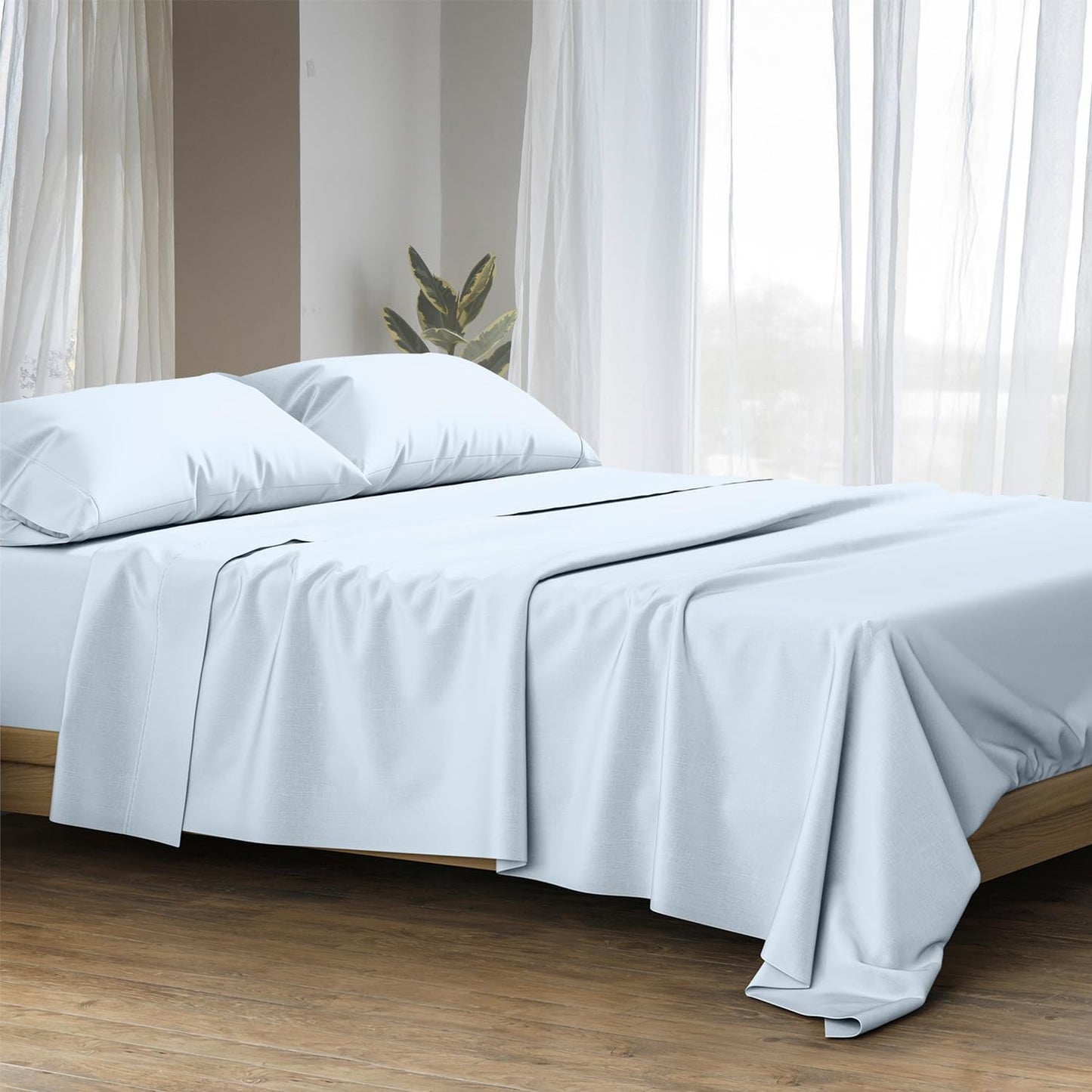 Dluxe Ave. ( CALI./ KING ) 4 Pcs 100% Egyptian Cotton Sheets/ Light Blue