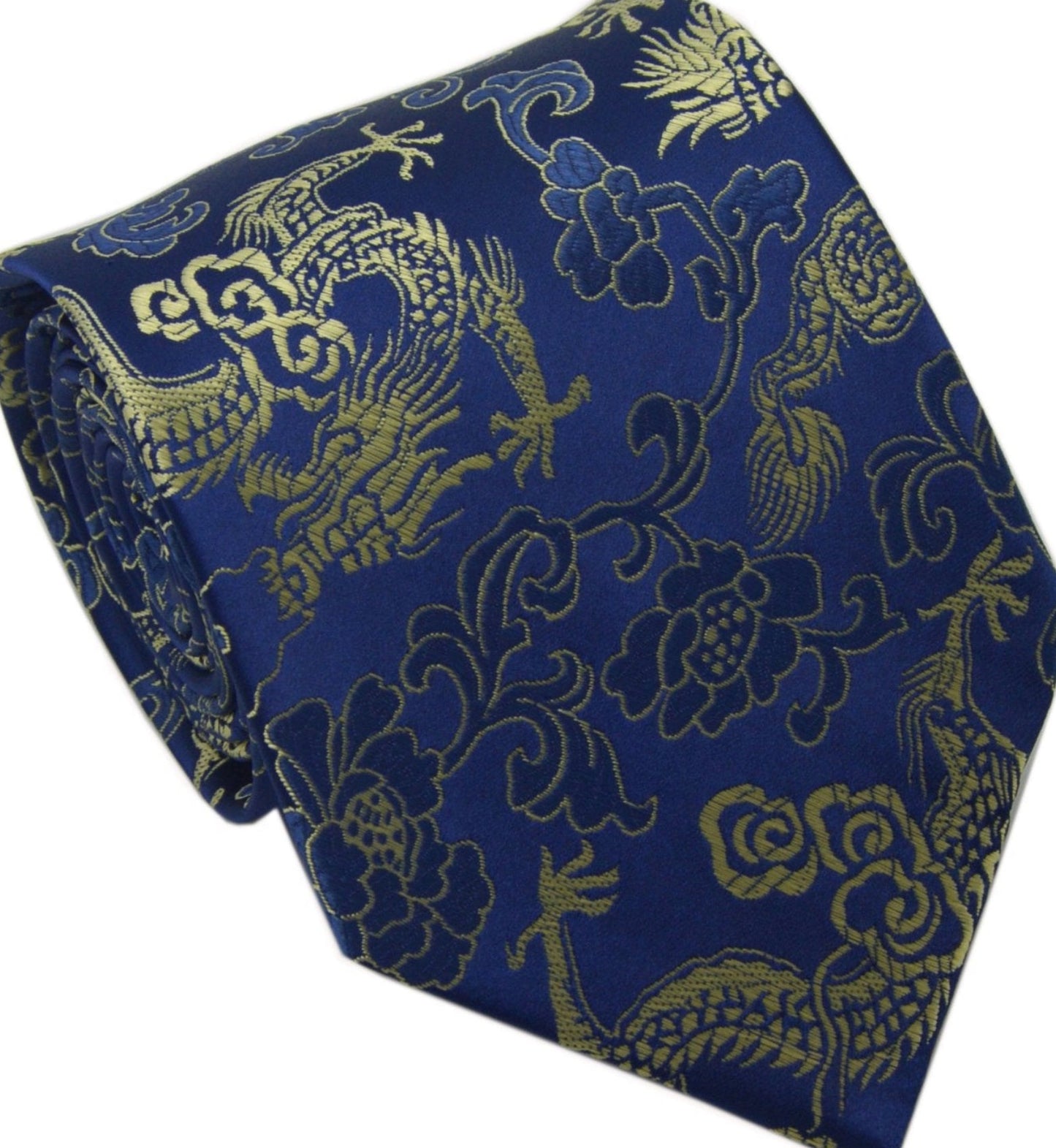 Dluxe Ave. Mens Navy Blue Gold Jacquard Woven Casual Silk Necktie