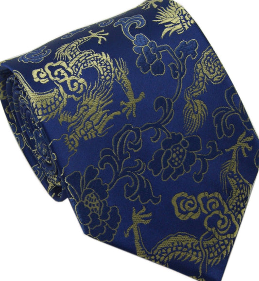 Dluxe Ave. Mens Navy Blue Gold Jacquard Woven Casual Silk Necktie