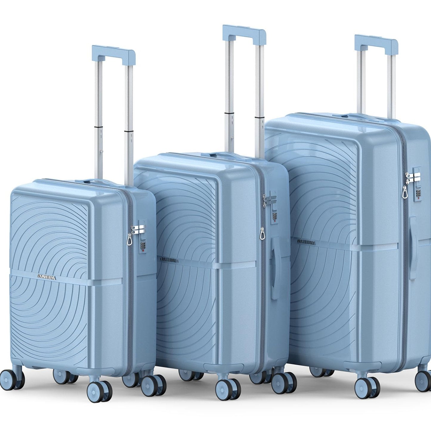 Dluxe Ave. Luggage Set 3-Pcs/20-inch 24-inch 28-inch/Spinning Wheels/PP Hardside (Light Blue)