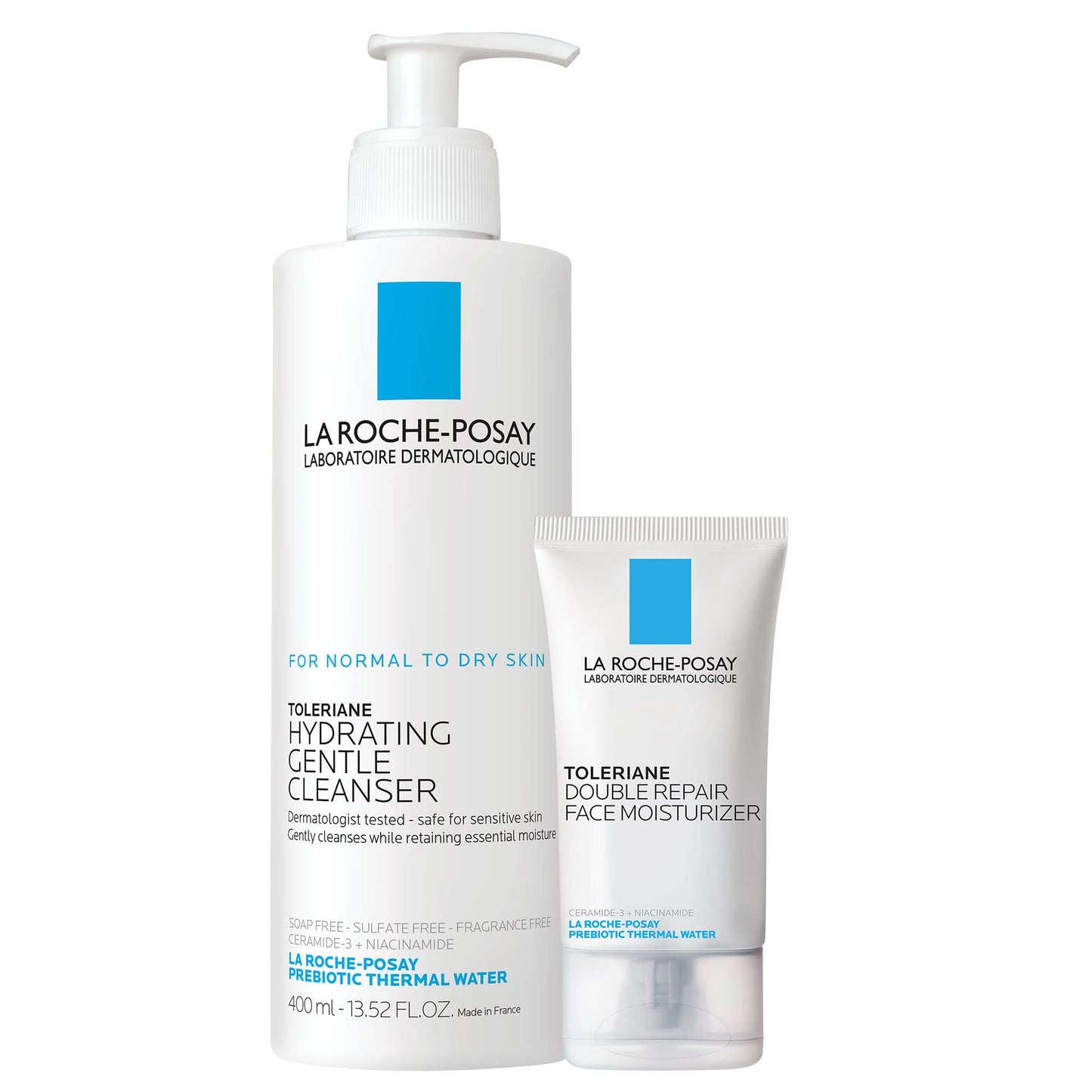 Dluxe Ave. La Roche-Posay Toleraine Skin Care Set Double Repair Face Moisturizer 40ml & Hydrating Gentle Cleanser 400ml Oil Free Moisturizer & Face Wash Formulated with Niacinamide