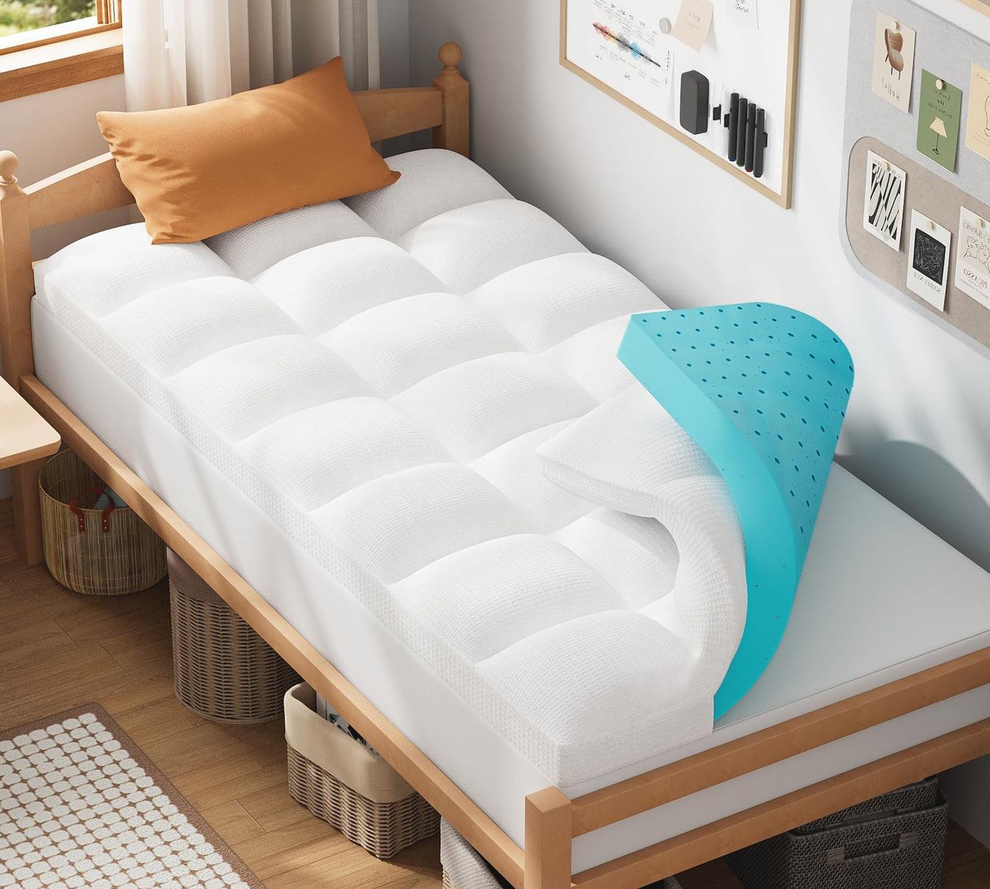 Dluxe Ave. ( TWIN ) Dual Layer 3 Inch Memory Foam Mattress Topper, 2 Inch Gel Memory Foam, 1 Inch Cooling Pillow
