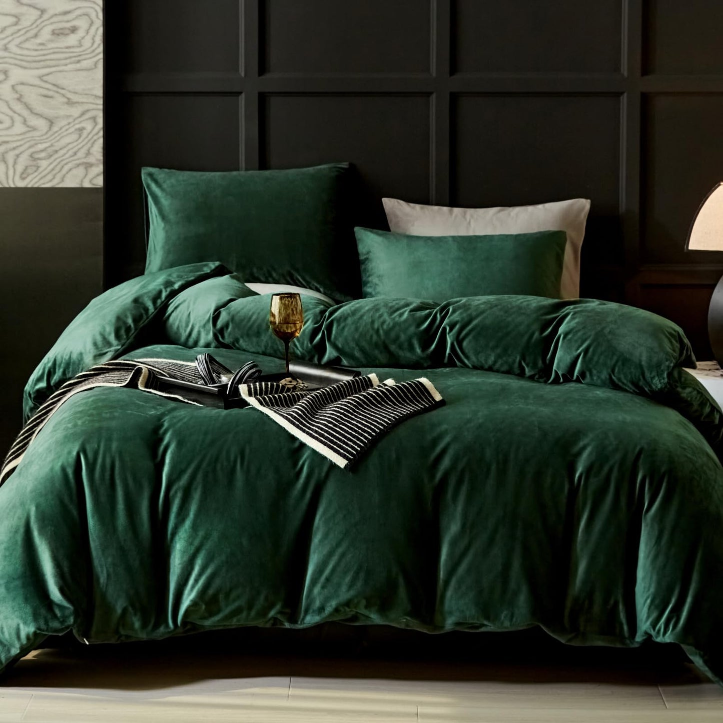 Dluxe Ave. ( QUEEN ) 3 Pcs Emerald Green Velvet {Duvet Cover} Bedding, Ultra Soft Luxury Textured, Modern Crystal Velvet