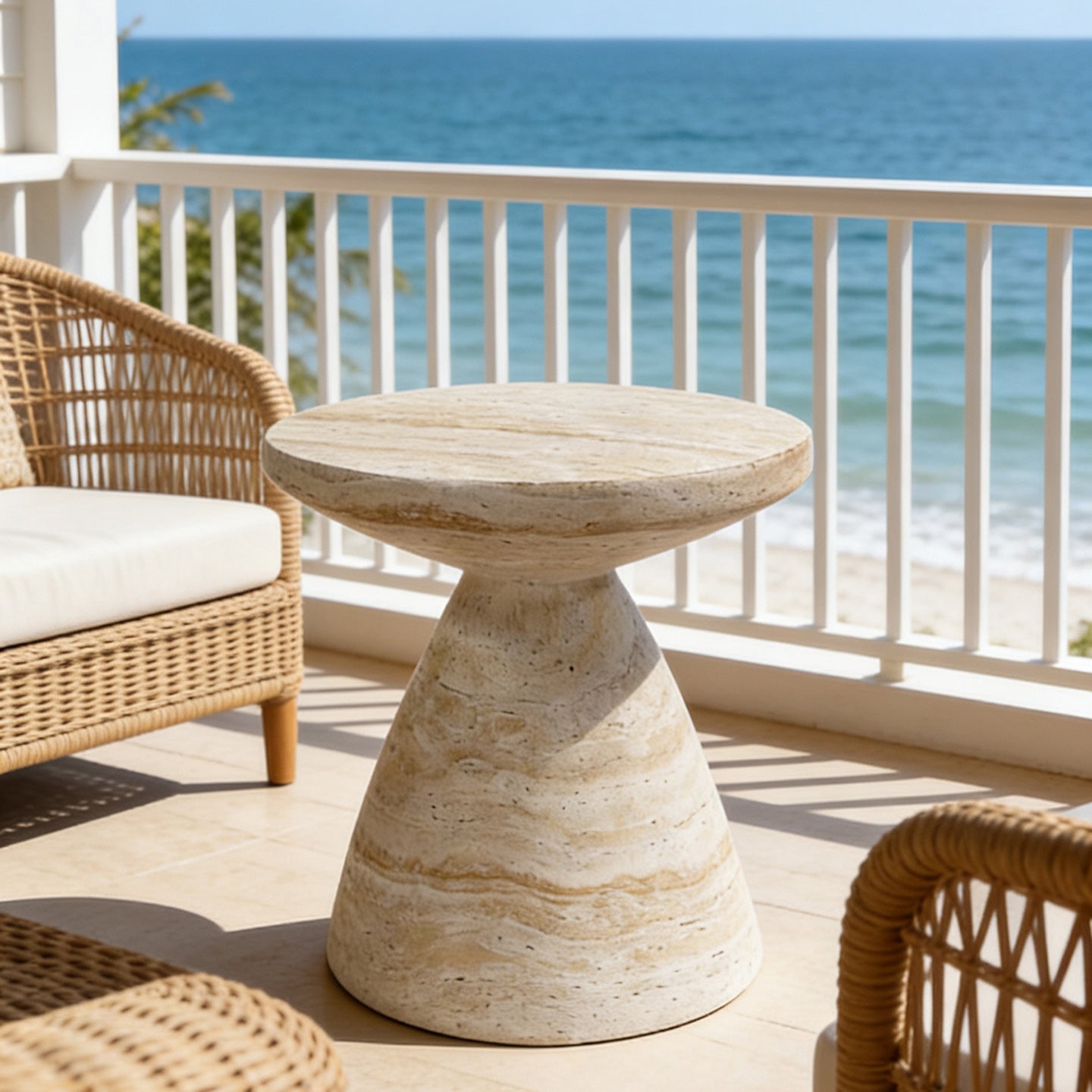 Modern Minimalist Imitation Travertine Sofa Side Table Round Geometric Coffee Table for Living Room Balcony Outdoor