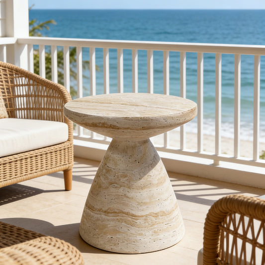 Modern Minimalist Imitation Travertine Sofa Side Table/ Round