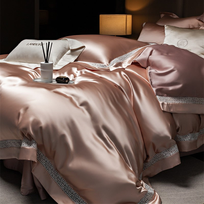 Dluxe Ave. Luxury Silk Tencel Bedding Set/ Flat Sheet Two Pillowcases {One Duvet Cover}