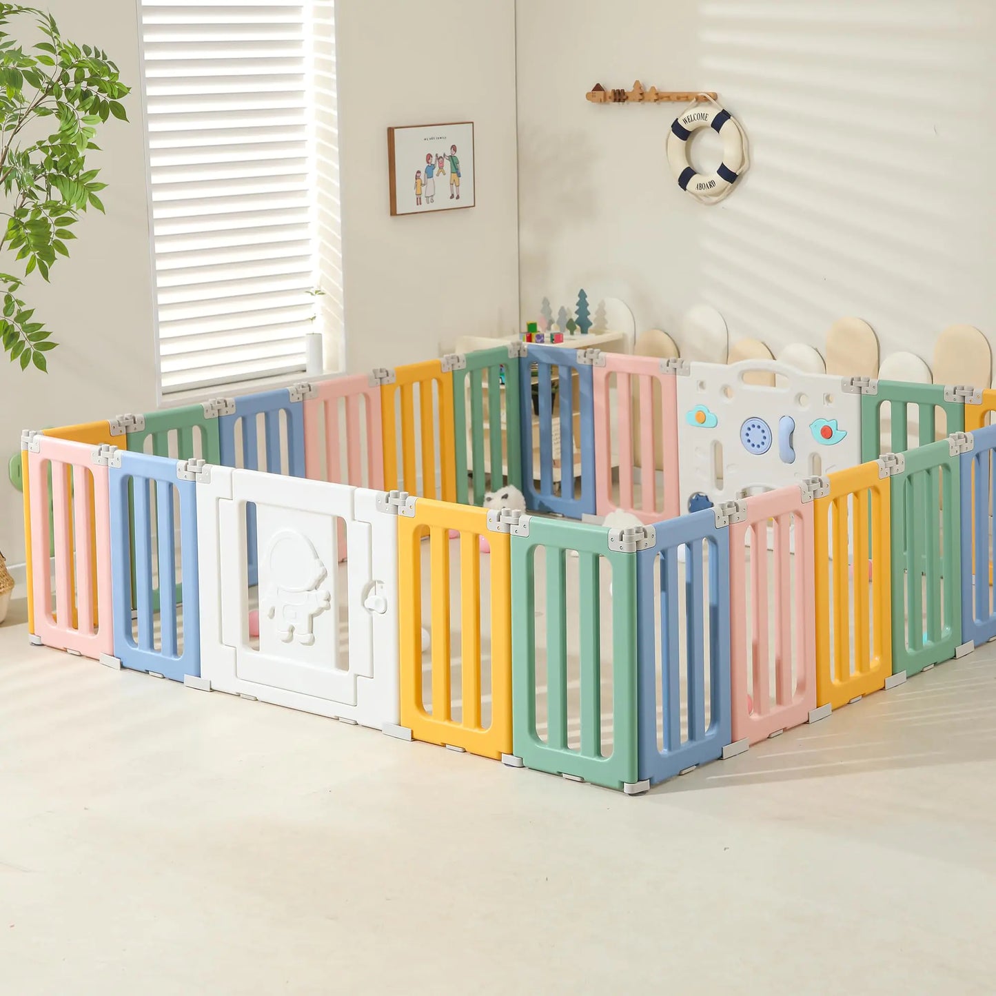 Dluxe Ave. IFLETH Baby Play Pen 22 Panels Extra Large Baby Playpen Foldable Astronauts Play Pens for Babies and Toddlers Adjustable Baby Play Yard Portable Baby Fence Baby Gate Playpen - Colorful (OUT OF STOCK)
