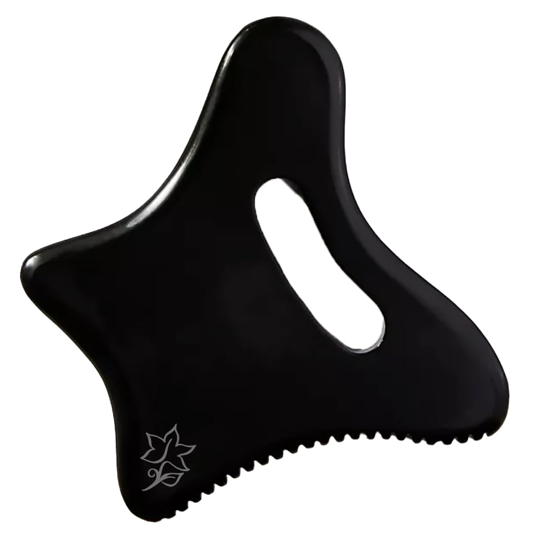 Dluxe Ave. Gua Sha Tool and Facial Massage Tools/ Stone Handle /Lymphatic Drainage & Cellulite (Black Large)