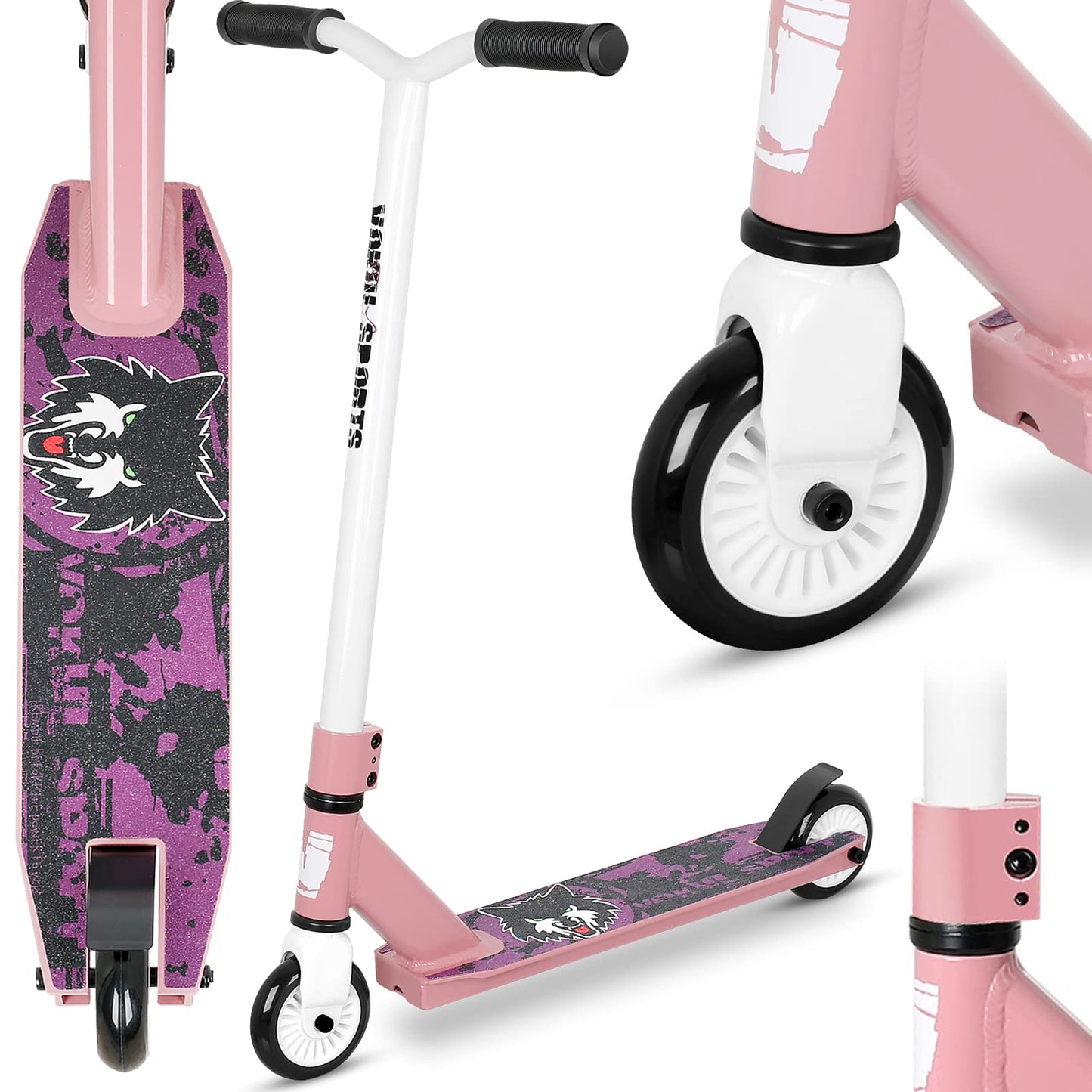Dluxe Ave. Pro Scooter - Trick Scooters | Entry Level Stunt Scooter for Kids Ages 6-12 Years and Up Lightweight Complete BMX Freestyle Scooter for Beginners (2022 Pink White)