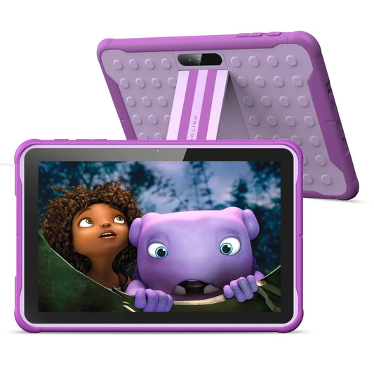 Dluxe Ave. PRITOM Android 13 10 inch Kids Tablet Parental Control 6000 mAh Quad Core Processor 2GB RAM 64GB ROM HD IPS Touch Screen Google Play YouTube Kids-Tablet Case (Purple)