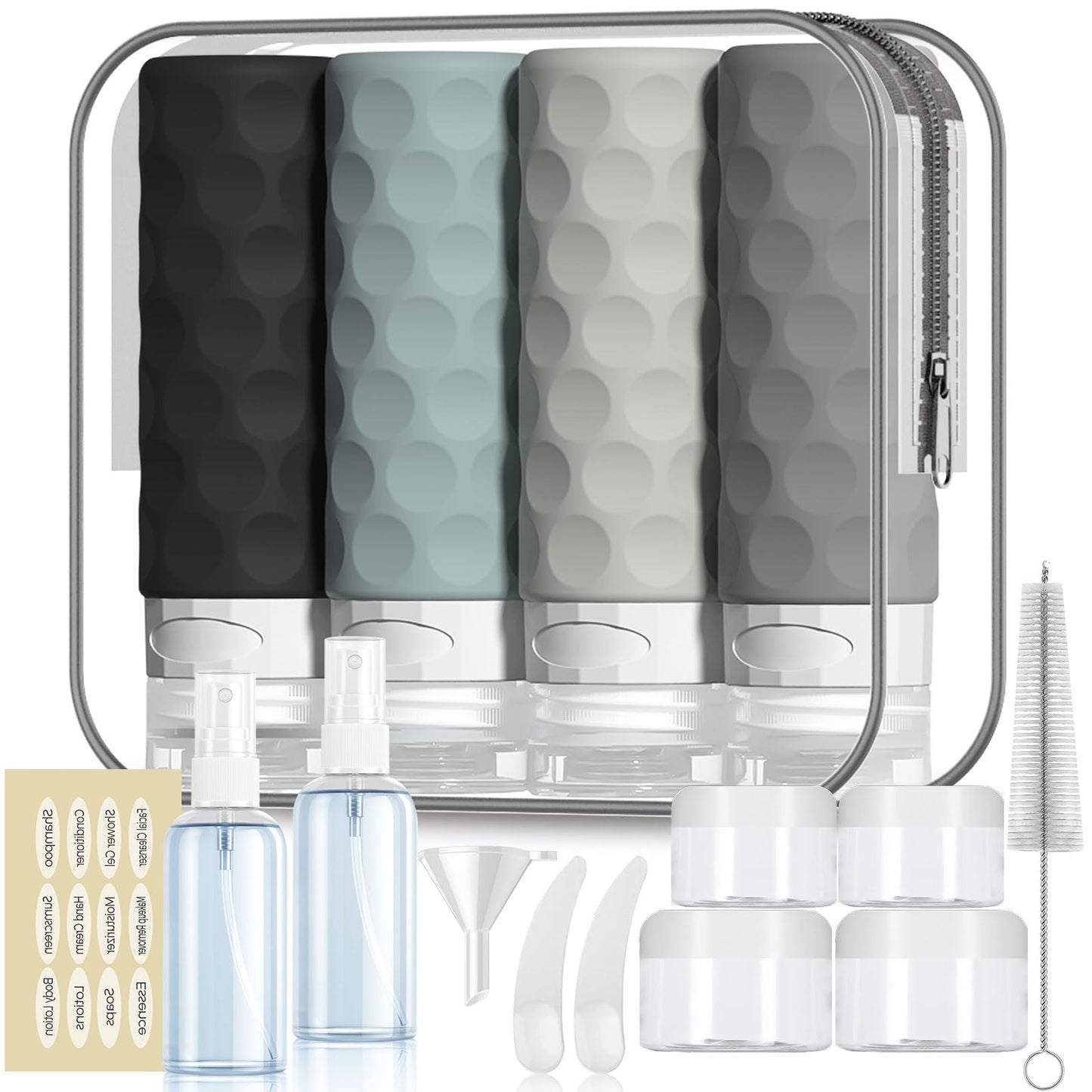 Dluxe Ave. 16pack Travel Bottles for Toiletries/ TSA Approved/ Leak Proof Refillable/ Gray