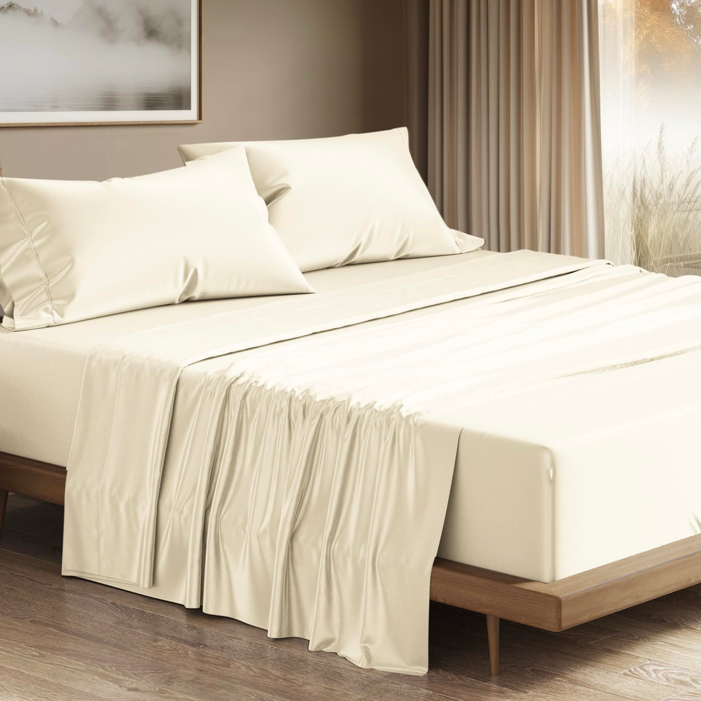 Dluxe Ave. ( QUEEN ) 4 Pcs 100% Egyptian Cotton Sheet Set, 1200 Thread Count, 17" Deep Pocket, Ivory