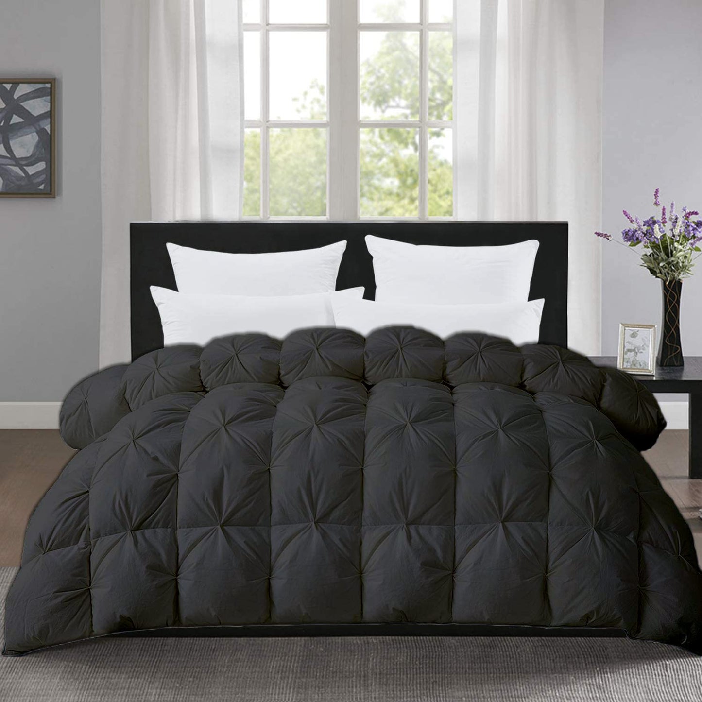 Dluxe Ave. (  ALASKAN/ KING ) 1 Pcs 100% Organic Cotton Pinch Pleat Comforter, All-Season Luxury Hotel Quality/ Dark Gray