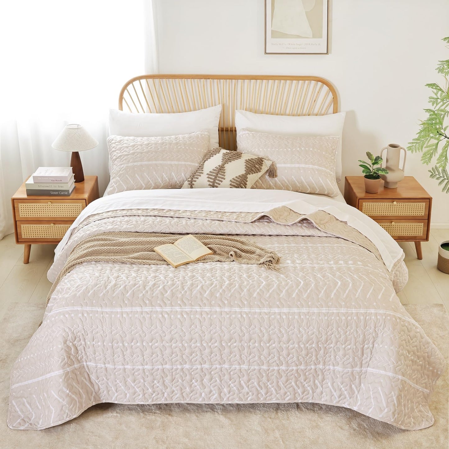 JANZAA Quilts for King Bed Rice White Bedspreads - Boho Bedding Bedspreads - Soft Bed Summer Quilt Lightweight Microfiber Bedspread - 3 Piece (1 Quilt 2 Pillow Shams)…