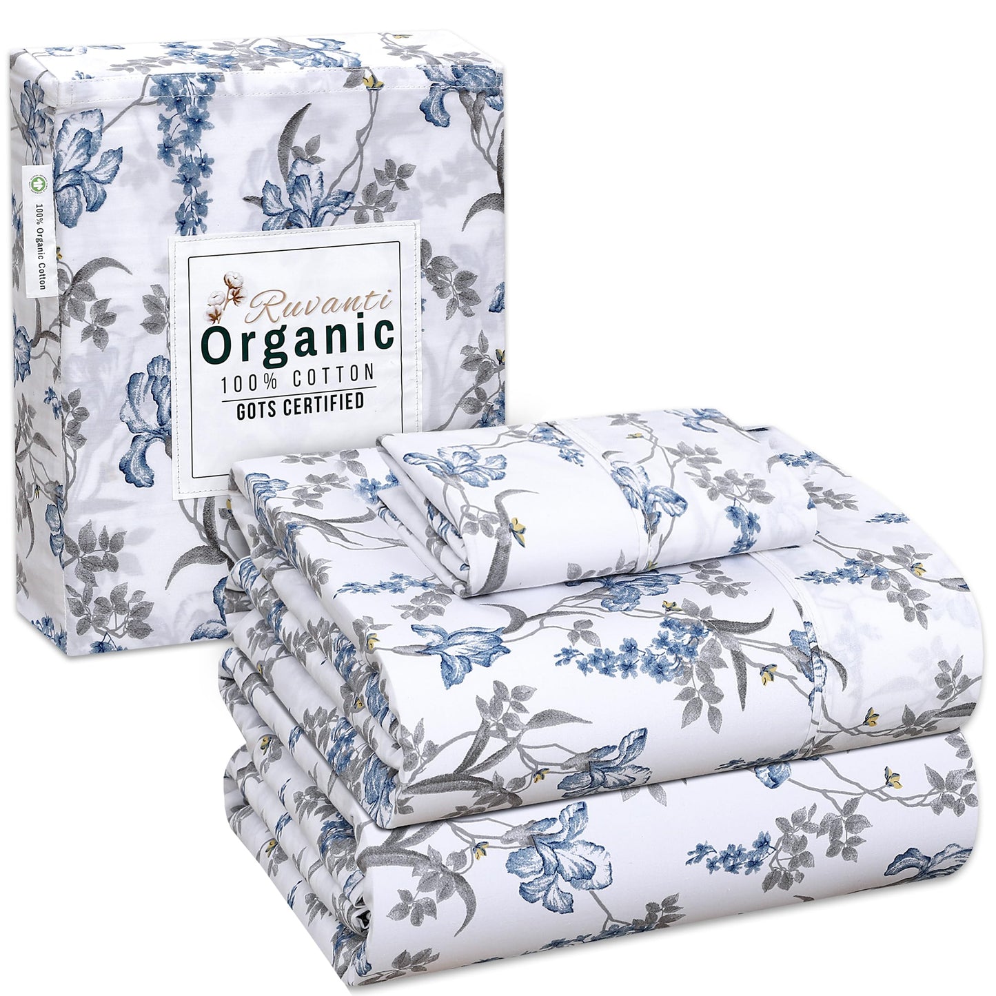 Dluxe Ave. ( TWIN ) 3 Pcs 100% Organic Cotton Sheet Set, Certified for GOTS, Soft & Cooling Percale, Deep Pocket 15", Deluxe
