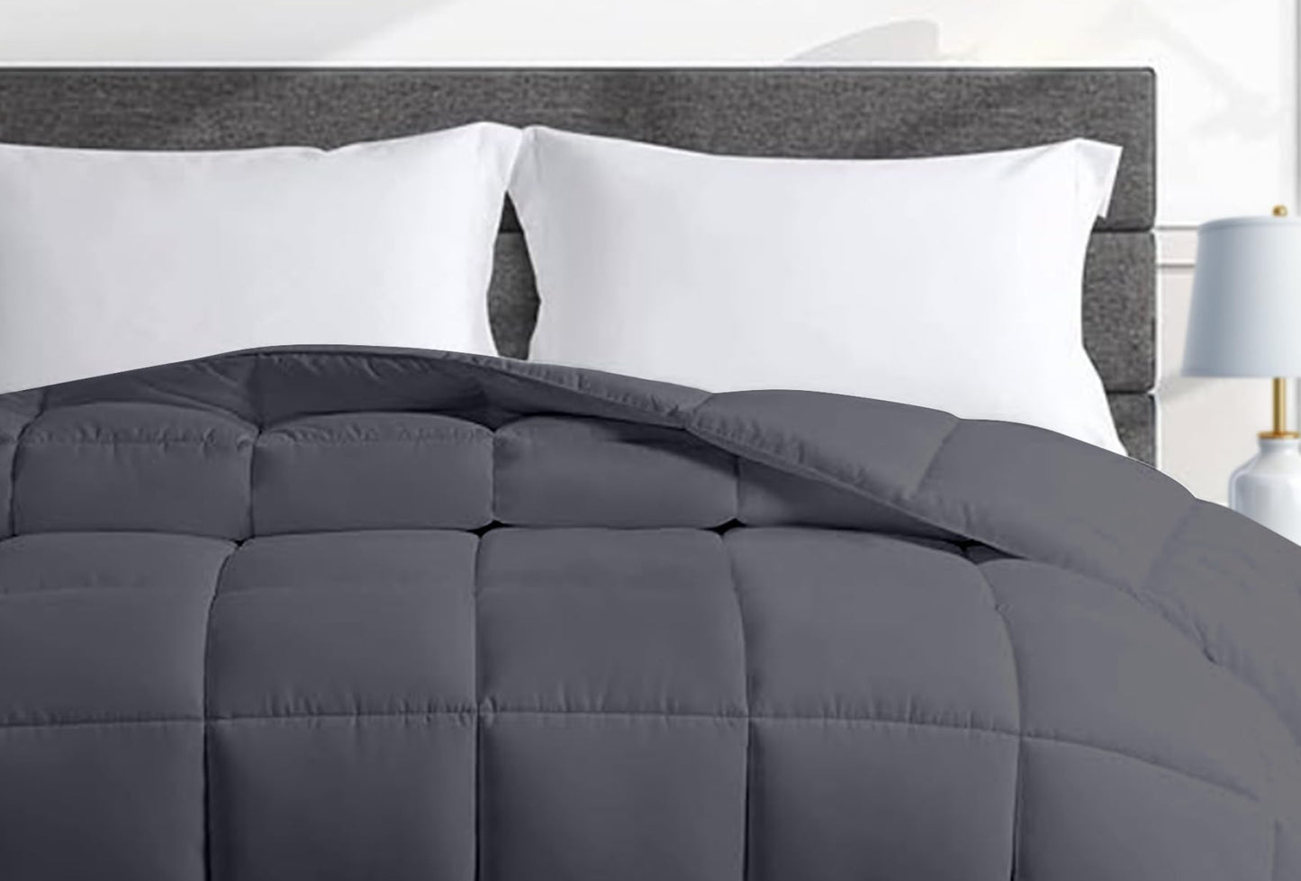 Dluxe Ave. ( KING ) Weighted Oversize Comforter Bedding,(20lbs - 92"x104") 5X More Fluffy, Fits California King Beds, Dark Grey