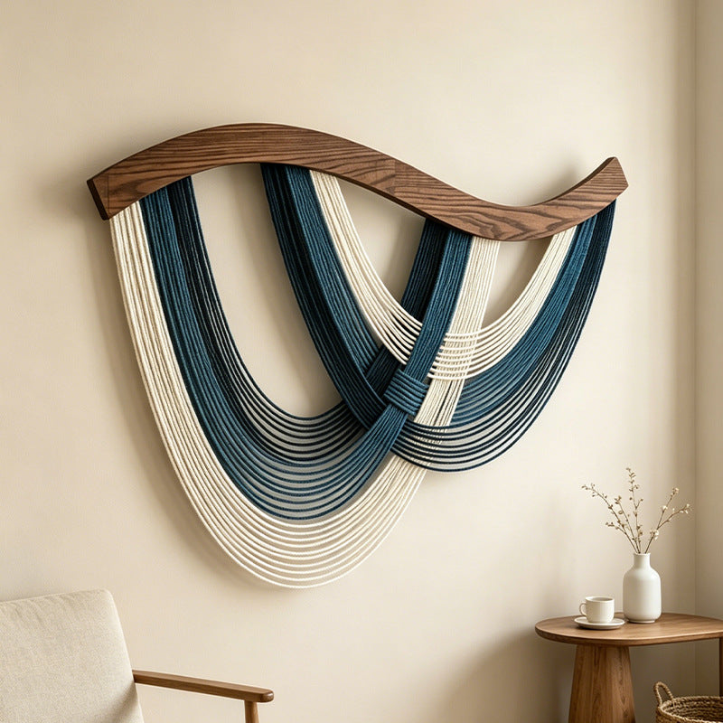 Nordic Cotton Rope Woven Wall Tapestry with Wooden Rod