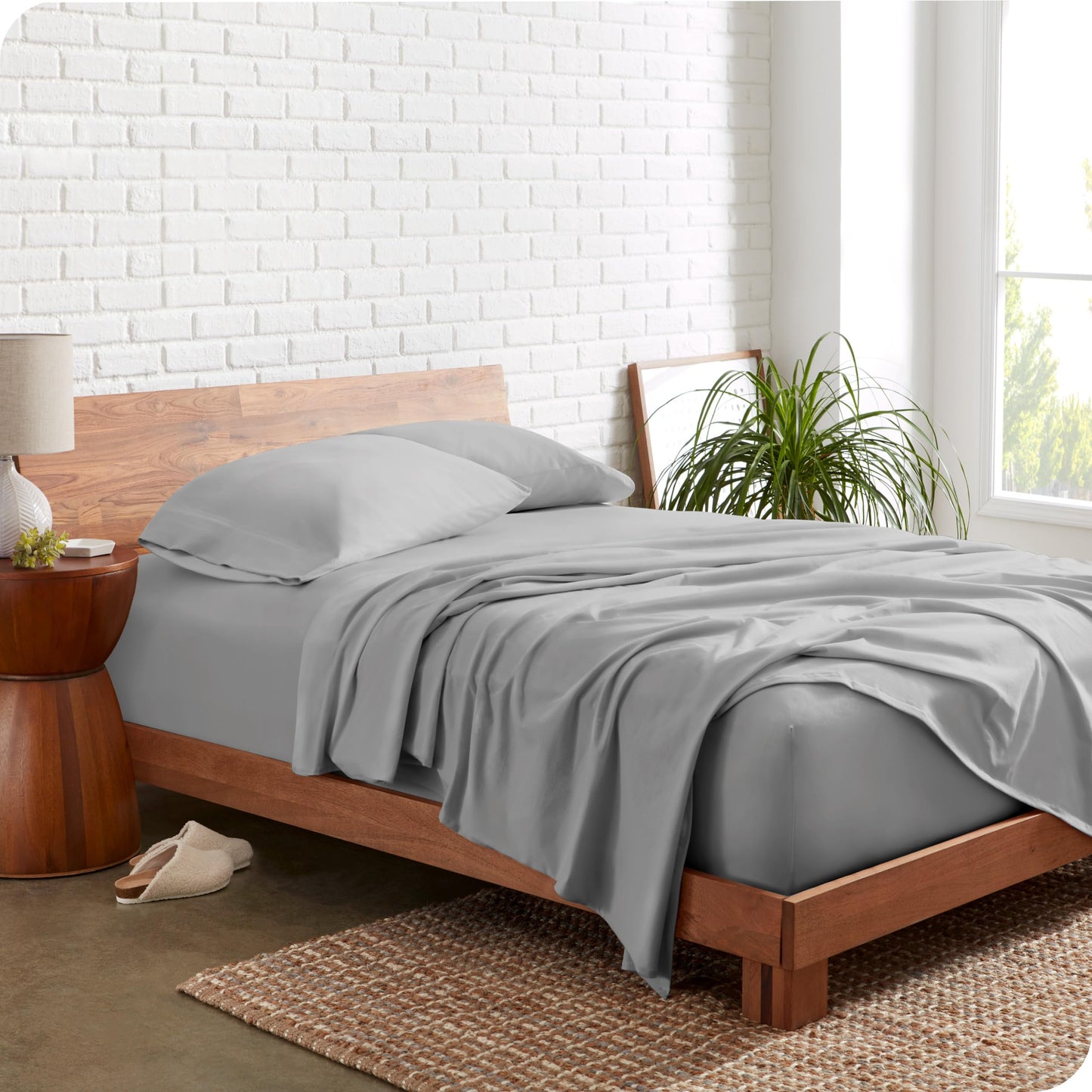 Dluxe Ave. ( QUEEN ) 100% Organic Cotton Jersey Sheet Set, Ultra Soft,  Light Grey