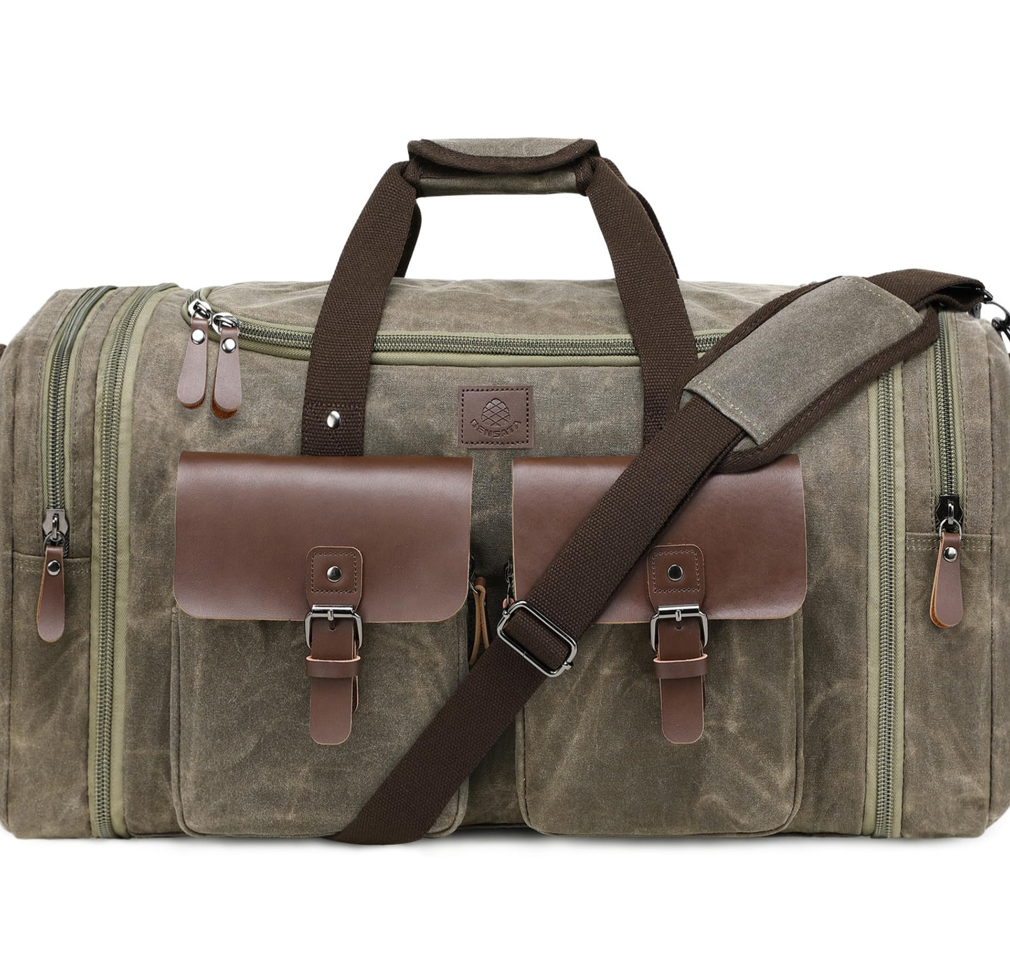 Dluxe Ave. 60L Travel Duffel Bags Expandable/ Genuine Leather/ (Vintage Grey) X Large