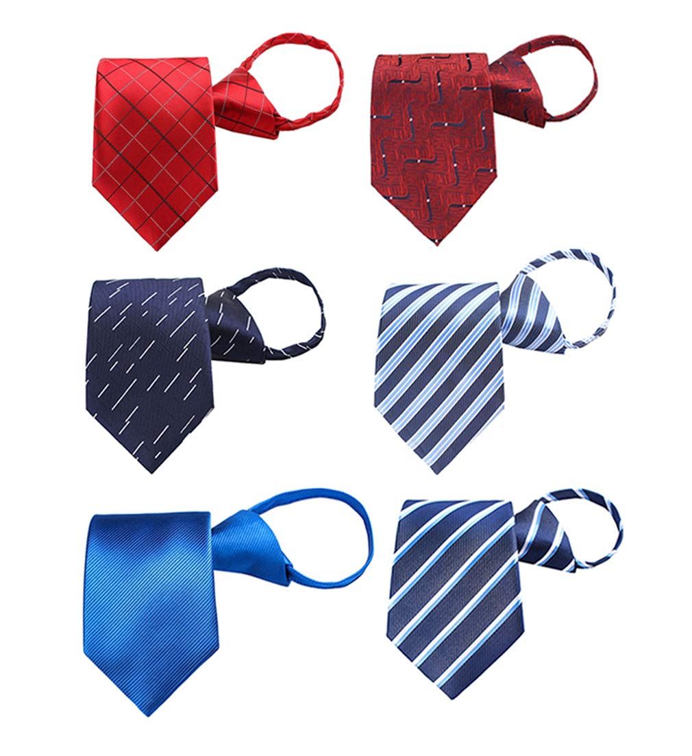Dluxe Ave.  Zipper Tie for Men/ 6PCS Adjustable Formal Silk Necktie Mixed