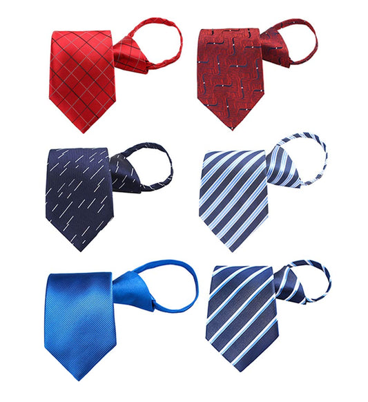 Dluxe Ave.  Zipper Tie for Men/ 6PCS Adjustable Formal Silk Necktie Mixed
