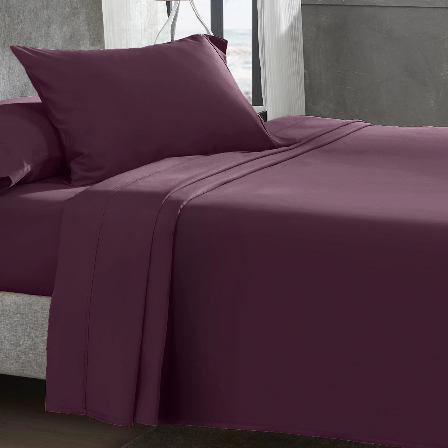 Dluxe Ave. ( TWIN ) 3 Pcs Sheet Set, 400 Thread Count/ 100% Cotton/ Luxury Hotel Collection/ Plum