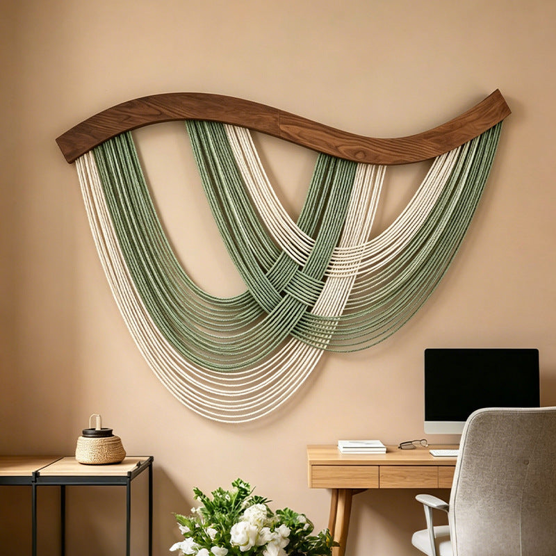Nordic Cotton Rope Woven Wall Tapestry with Wooden Rod