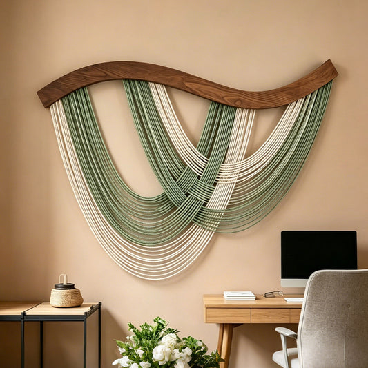 Nordic Cotton Rope Woven Wall Tapestry with Wooden Rod