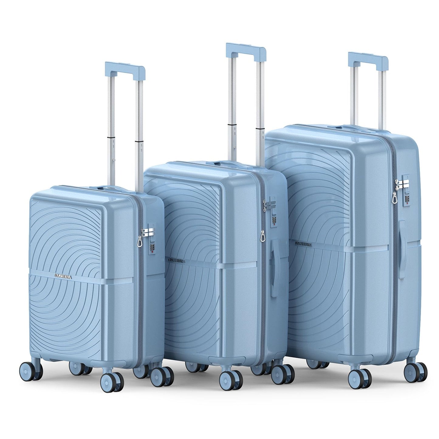 Dluxe Ave. Luggage Set 3-Pcs/20-inch 24-inch 28-inch/Spinning Wheels/PP Hardside (Light Blue)