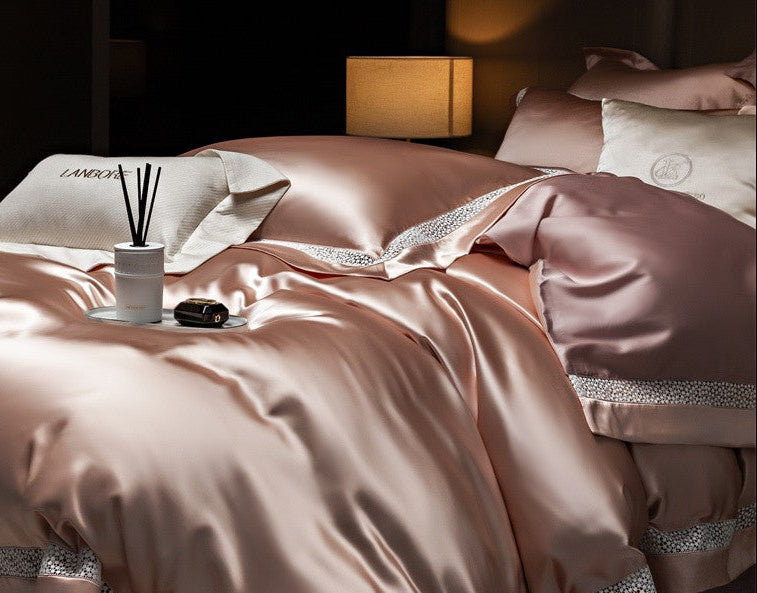 Dluxe Ave. Luxury Silk Tencel Bedding Set/ Flat Sheet Two Pillowcases {One Duvet Cover}