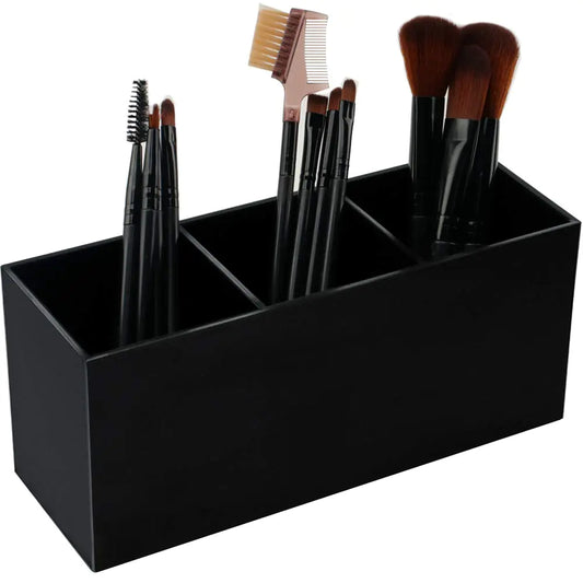 Dluxe Ave. Weiai Black Makeup Brush Holder Organizer 3 Slot Acrylic Cosmetics Brushes Storage Solution