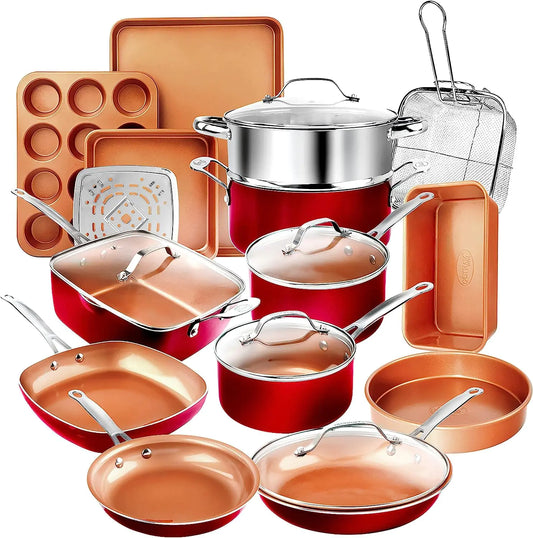 Dluxe Ave. Gotham Steel 20 Pc Pots and Pans Set Nonstick Cookware Red