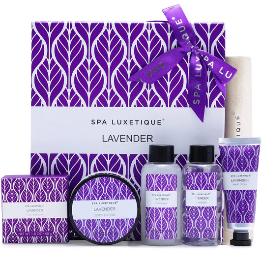 Dluxe Ave. Spa Luxetique Lavender Spa Set Bath Set for Women Gift Relaxing Home Spa Kits Includes Body Lotion Shower Gel Bubble Bath Hand Cream Birthday Gifts for WomenMothers Day Gifts