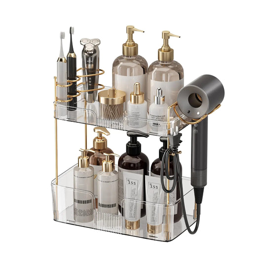 Dluxe Ave. Luxury Bathroom Counter Organizer/ Large 2 Tiers (Clear)