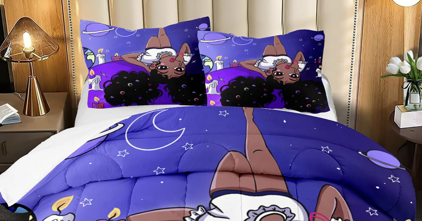 Dluxe Ave. ( QUEEN ) 3 Pcs Comforter and Bedding Set/ Purple