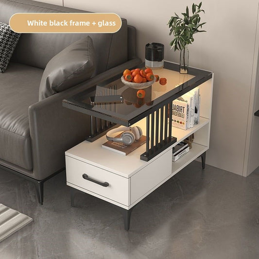 Modern Glass Side Table with Storage Shelf